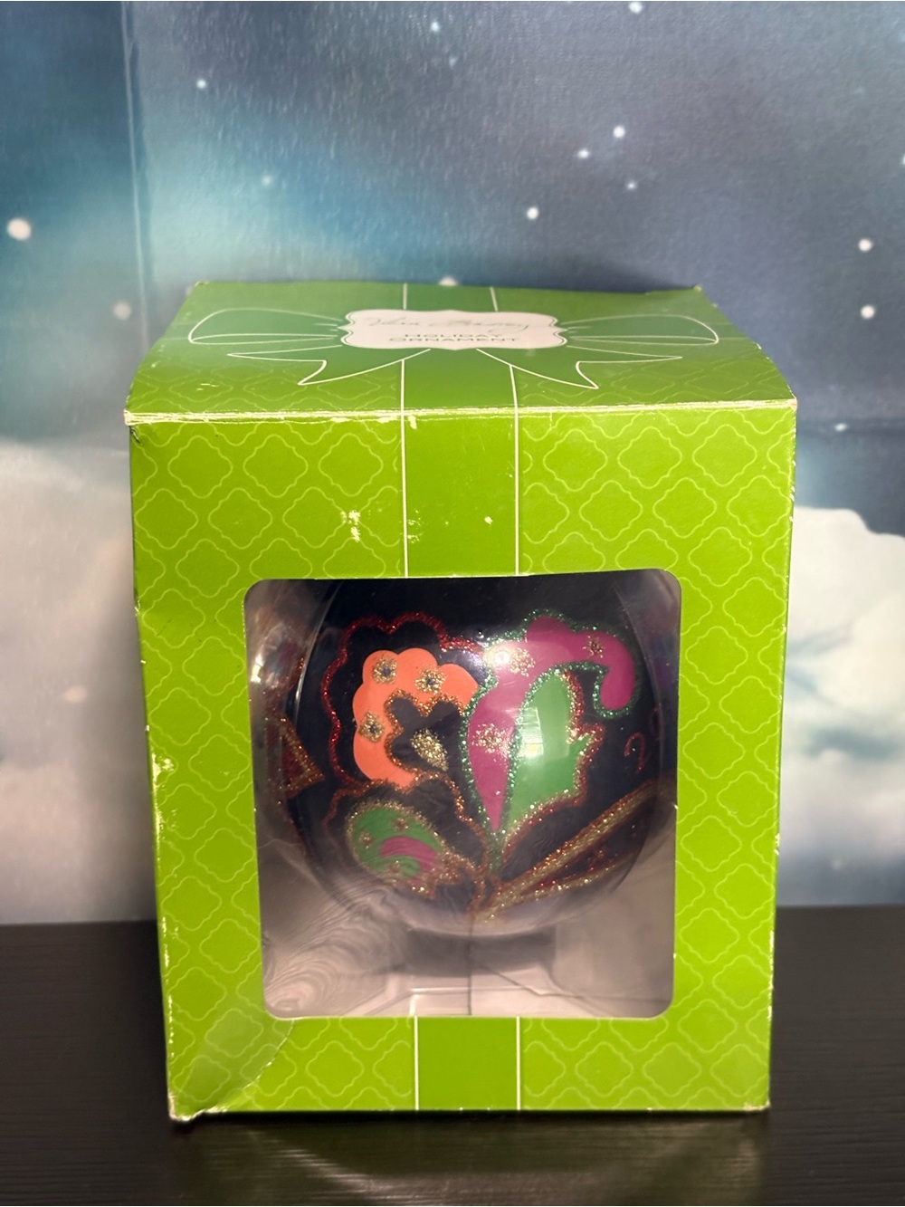 Vera Bradley glass holiday ornament Venetian Paisley Christmas. Preowned.